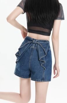 Personalized design bow denim shorts for women in summer High waist and slimming
