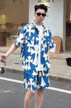 Fashion brand printed men's short-sleeved shirt Hawaiian style shirt